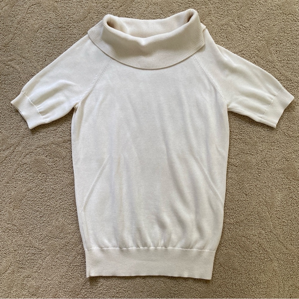 Ann Taylor Sweater Women's Small Cream White Knit Turtleneck Silk Cotton Office